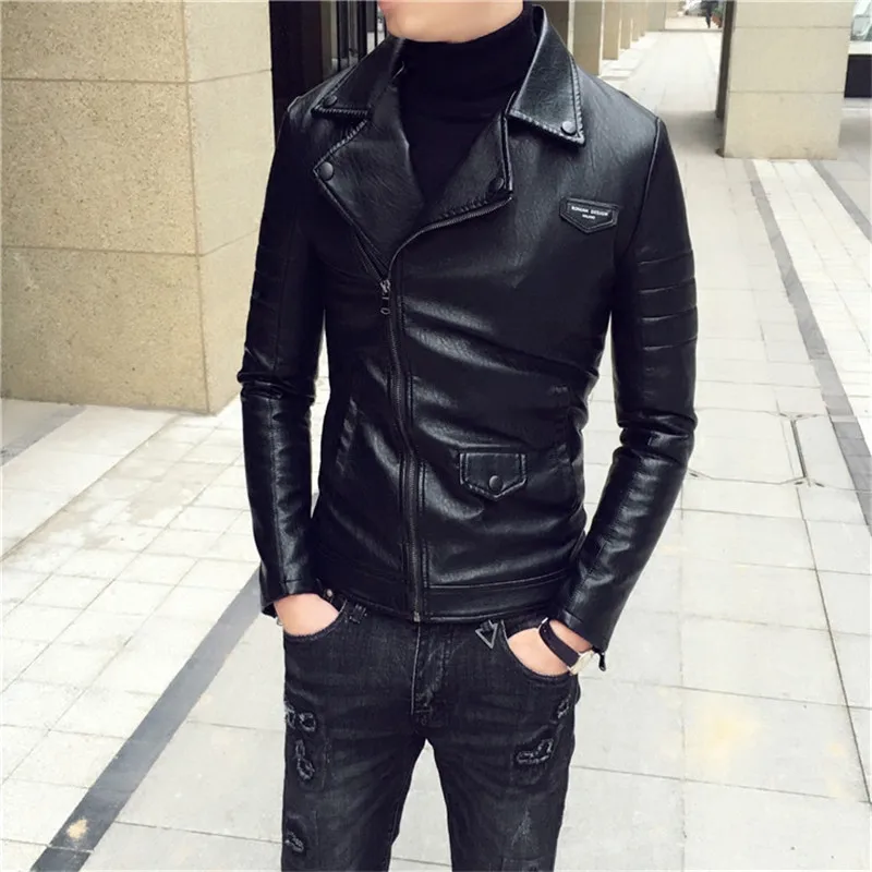 Tcyeek Новая мужская повседневная модная кожаная куртка мужская верхняя одежда на молнии из искусственной кожи мотоциклетная куртка jaqueta couro masculina HH022
