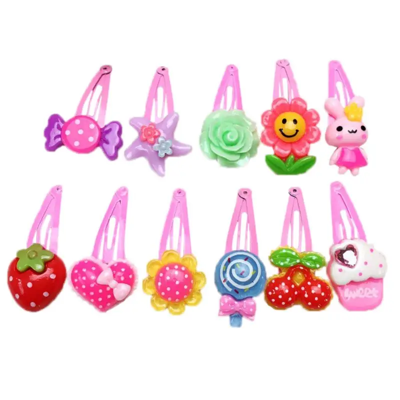 

10 pcs Little Girls Hair Clips Cute Cartoon Fruits Style Metal Alloy Resin Hairpins Random Delivery