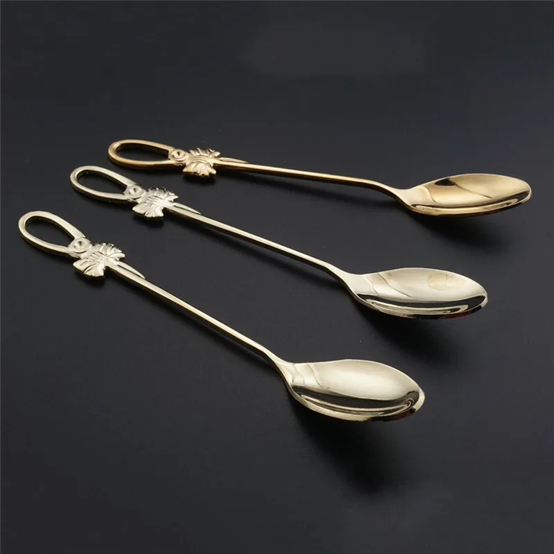 Stainless Steel Gold Dinnerware Spoon Fork Tableware Gold Cutleries Dessert Fruit Western Food Set Kitchen Tools