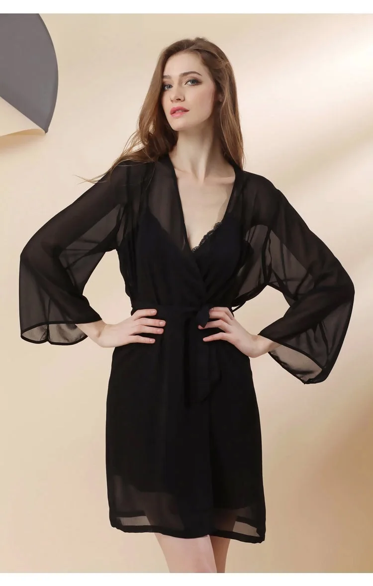 black silklike sexy lingerie robes set 3