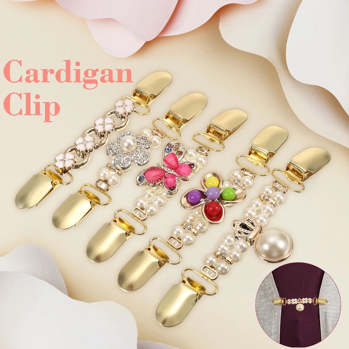 

KIWARM New Cardigan Clip Flexible Beaded Pearl Duck Clips Pin Brooch Shawl Shirt Sweater Collar Buckle