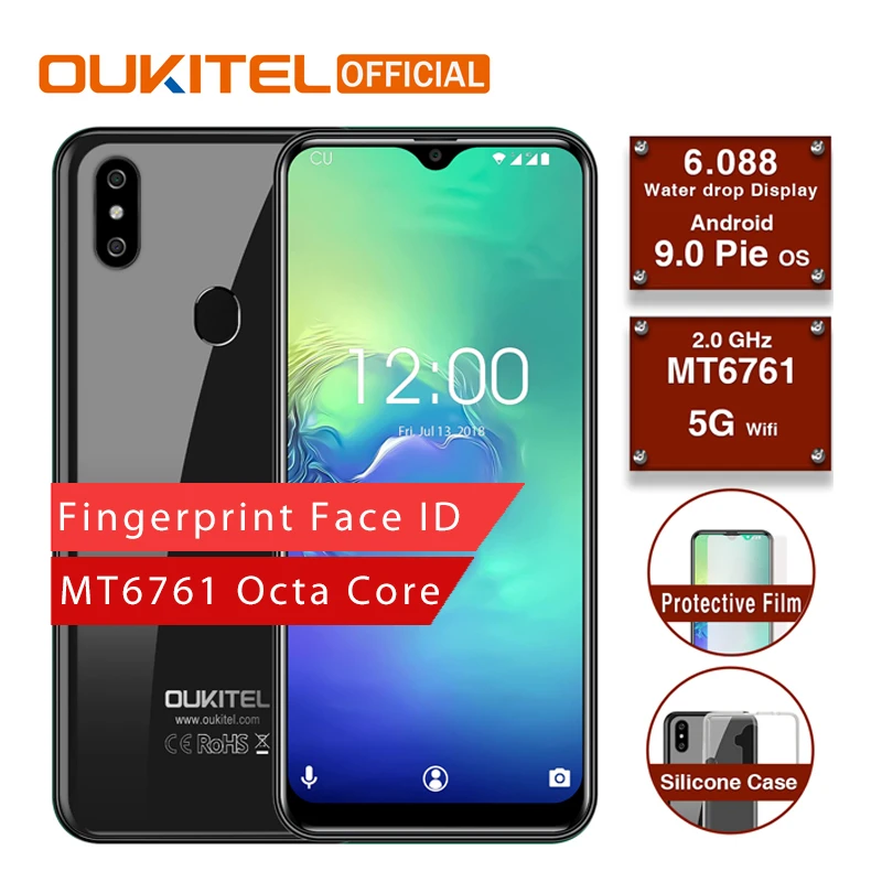

OUKITEL C15 Pro 6.088" 19:9 WaterDrop 2GB 16GB Android 9.0 Mobile Phone MT6761 Quad Core 4G LTE Smartphone 2.4G/5G WiFi Face ID