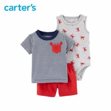 3pcs clothing sets crab tank top bodysuit striped pocket tee shorts Carter s baby boy soft