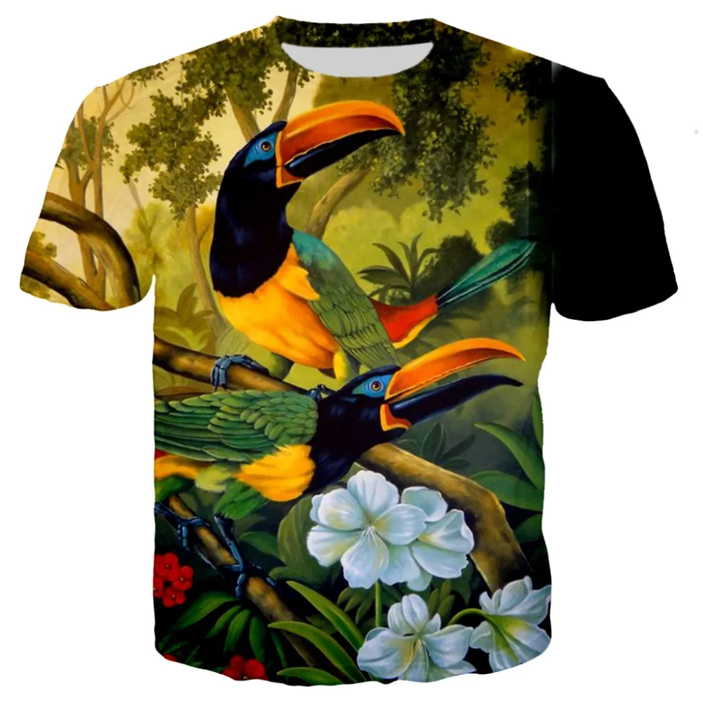 

Mens harajuku 3D Print tShirt Women Flamingos Floral Hawaiian Summer T-Shirt Parrot Peacock Bird unisex hip pop Tees animal tops