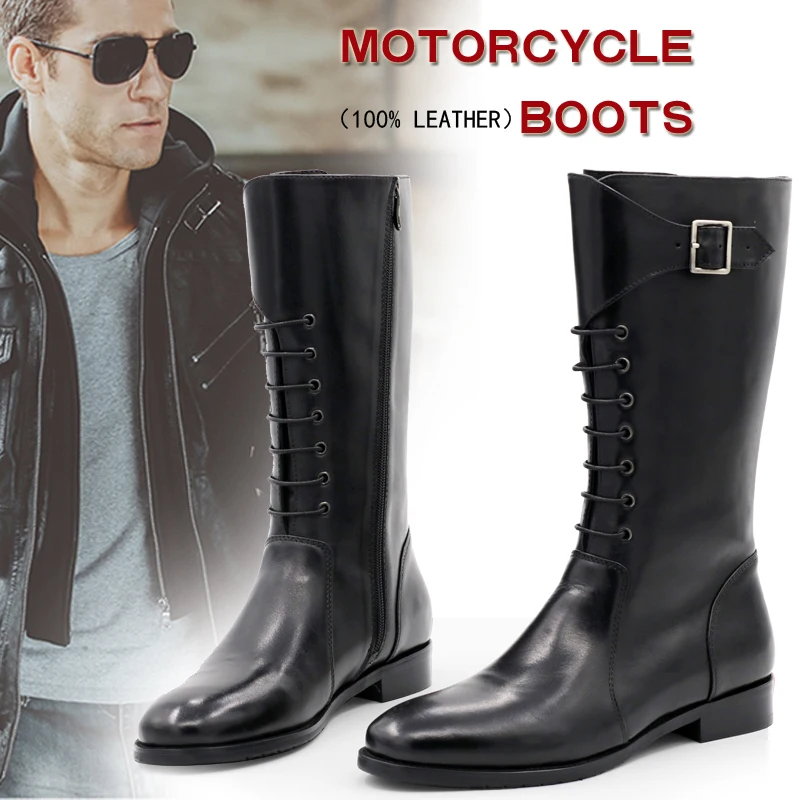 2018 Over Knee High Boots Mens Military Boots Natural Cow light Leather