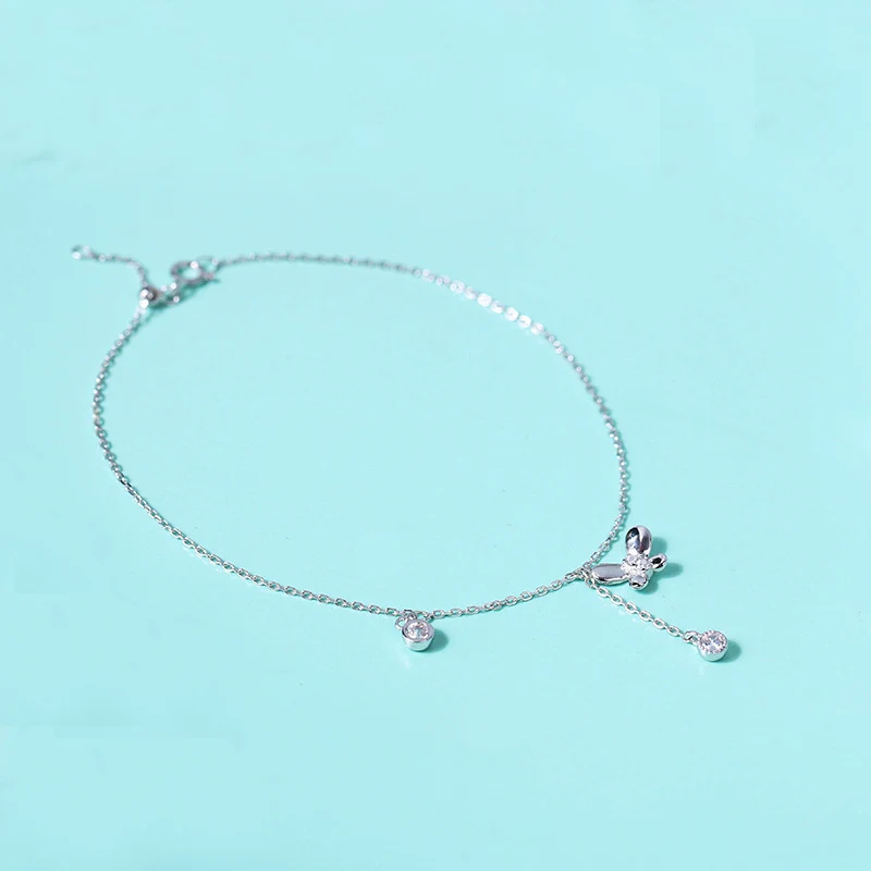 

925 Sterling Silver Anklet Butterfly cubic zirconia Chain Ankelts For Women Fashion Girl Foot Bracelet Stering silver jewelry