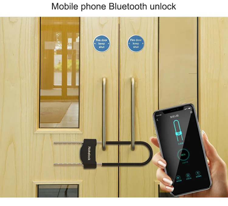 Nokelock Fingerprint U shape Lock Smart Bluetooth App Control Glass Door lock for Store Company Double Door Anti-theft locks (6)