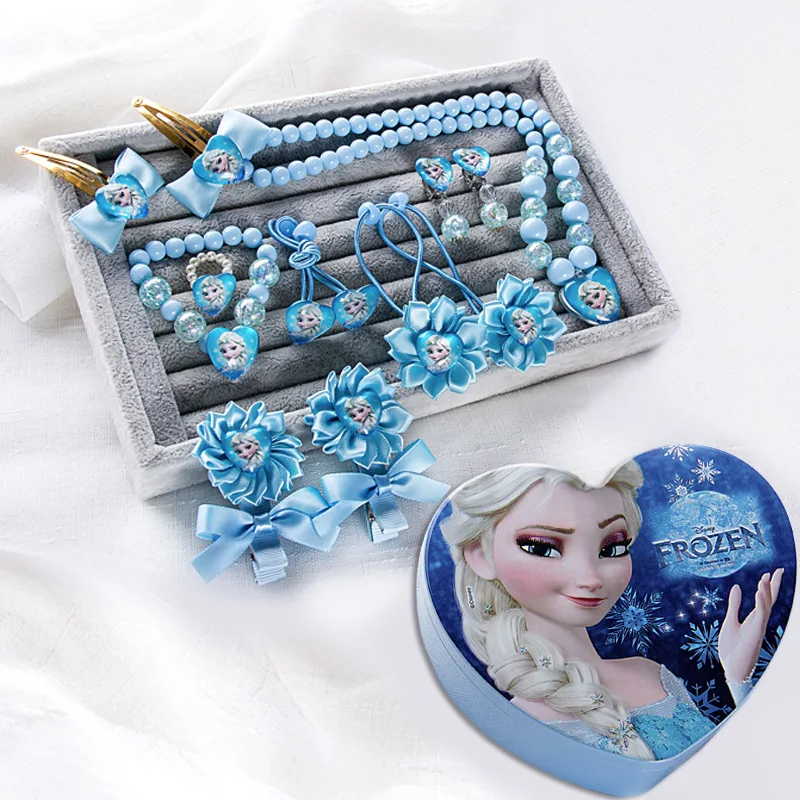 

13 pcs/lot Disney children's doll accessories necklace earrings gift box set baby hairpin storage box girl gift