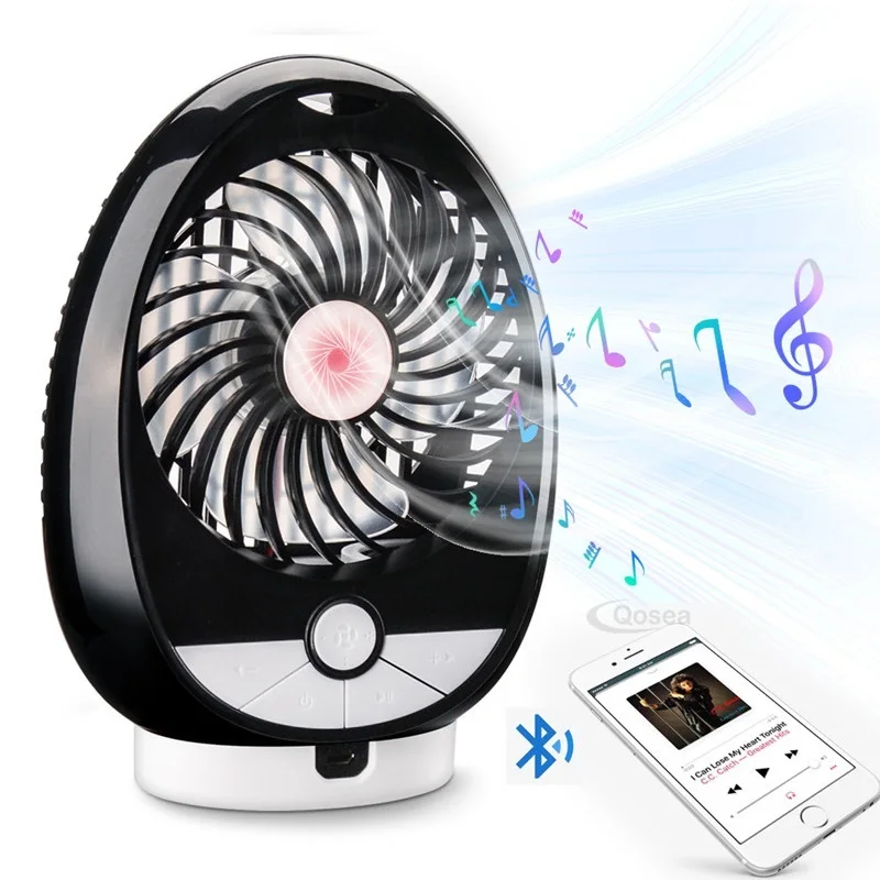 

Qosea 2 In 1 Novelty Portable Bluetooth Wireless Speaker Mini Music Fan Rechargeable Loudspeaker Desktop Fan Play Range 33ft