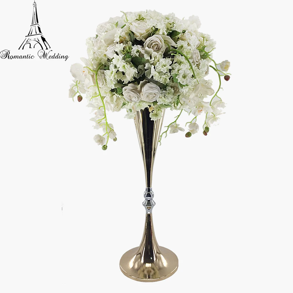 

10pcs/lot Stunning Gold Metal Flower Vases Trumpet Shape Centerpiece for Wedding Event Party Decoration-27.5'' tall
