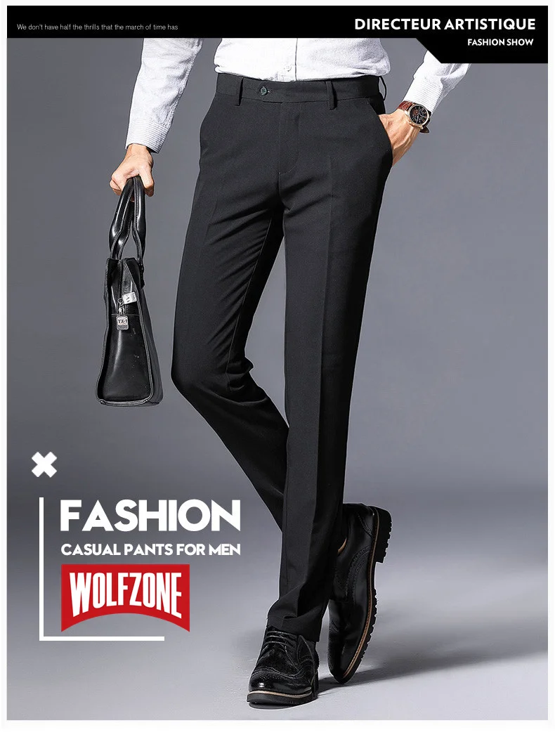 WOLF ZONE, Брендовые мужские брюки, повседневные мужские, s, бизнес, мужские брюки, классика, средний вес, прямые, полная длина, модные черные брюки, 29-38