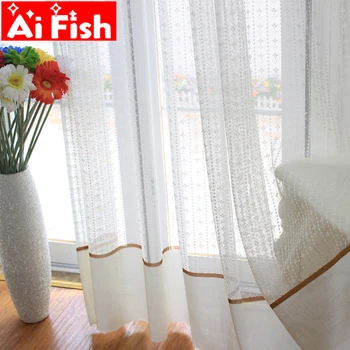 

Off White Vertical Strips Small Flower Tulle Panel Pastoral Lace Gauze Window Sheer Mesh Fabric Curtains For living room MY129#4