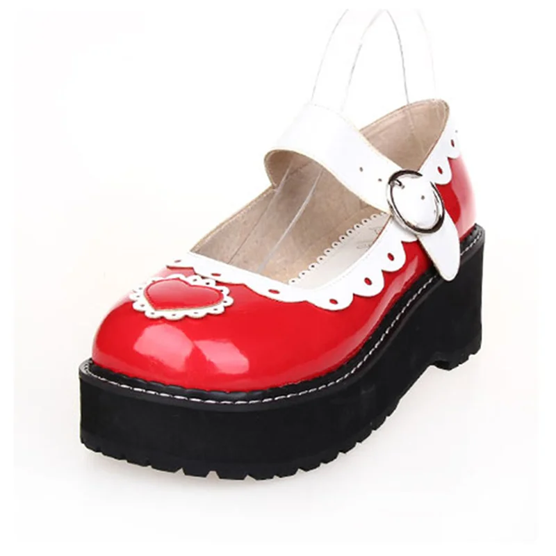 Милые туфли в стиле Лолиты, японский стиль «харадзюку» для косплея; обувь принцессы, на танкетке, для девочек - Цвет: Красный