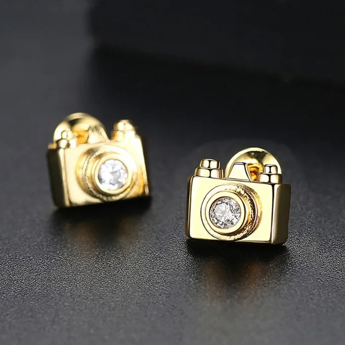 

Fashion Small Mini Camera Stud Earrings for Girls Party with AAA Cubic Zircon Korean Charme Jewelry Oorbellen Christmas Gift