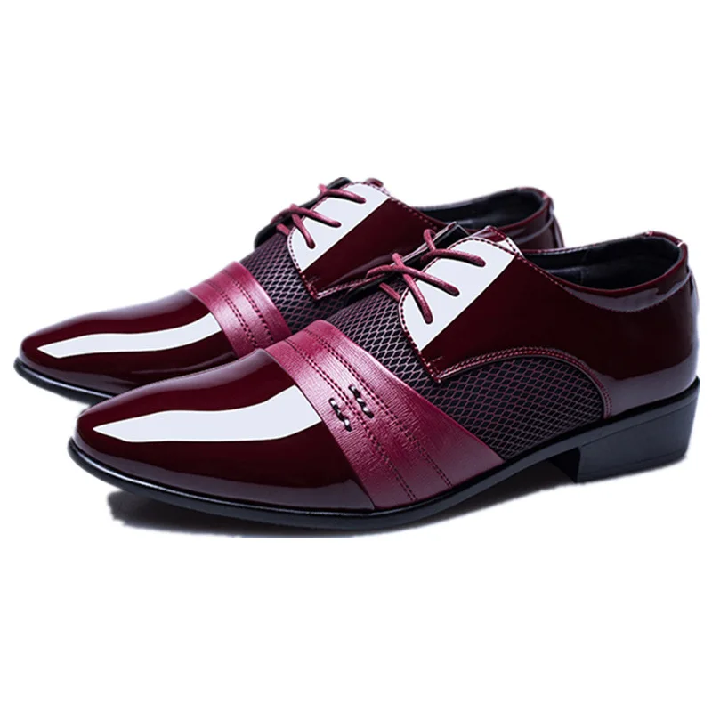 

Muhuisen 2019 Hollow Outs Breathable Men Formal Shoes Pointed Toe Patent Leather Oxford Shoes For Men Dress Shoes Business38-48