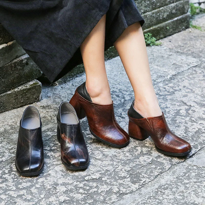 

Women Genuine Leather Pumps 6 Cm High Heels Set Foot Lazy Shoes Autumn Women Soft Leather Pumps Retro Shoes Handmade 2018 Heels