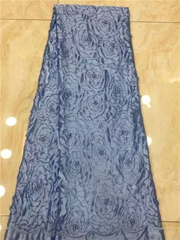 

2019 Fushia Pink African Tulle Lace Fabric High Quality Embroidered Nigerian Net Lace Fabrics With Beads For Wedding Sky blue