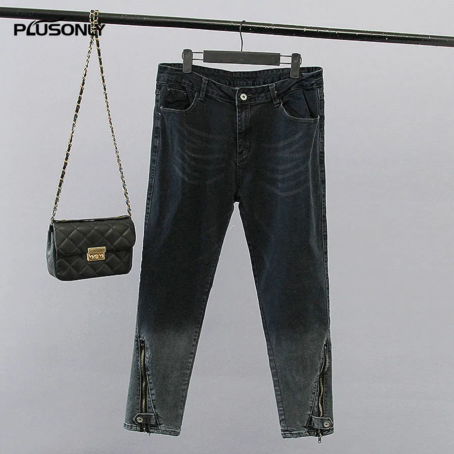 

Gradient Jeans Women 2017 New Fashion Zippers Female Plus Size 3XL 4XL Denim Jeans Trousers KK2575