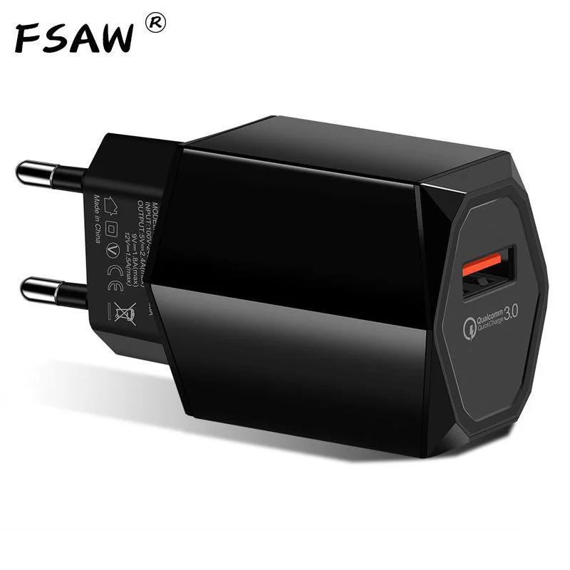 

FSAW USB Charge Quick Charger Type C USB Charger for Samsung iPhone Huawei Tablet QC 3.0 Fast Wall Charger US EU UK Plug Adapter