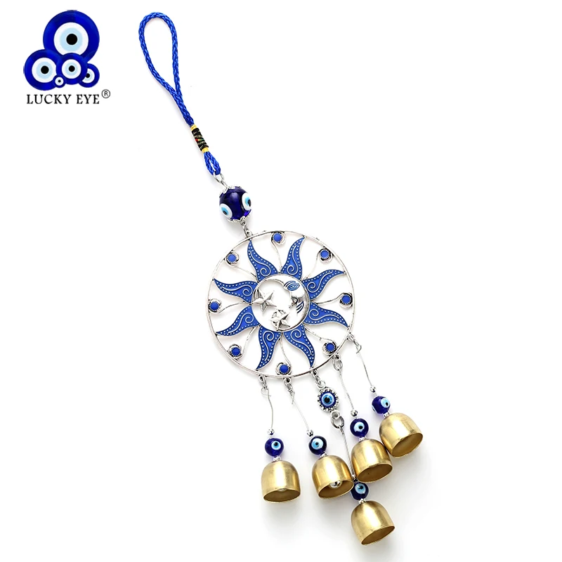 

Lucky Eye Alloy Sun Moon Pendant Keychain Evil Eye Wind bell Wall Hanging Car Key Chain Fashion Jewelry Gifts EY4738