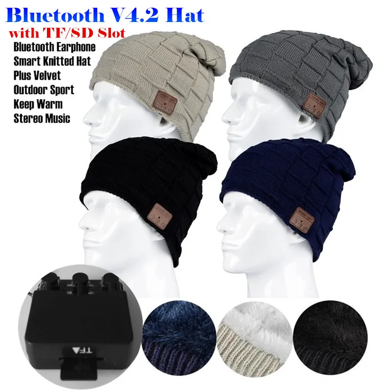 200 шт.! Вставка TF/SD слот беспроводная Bluetooth V4.2 Beanie Plus бархатная шапка наушники с микрофоном ручная Музыка Mp3 Magic Smart cap