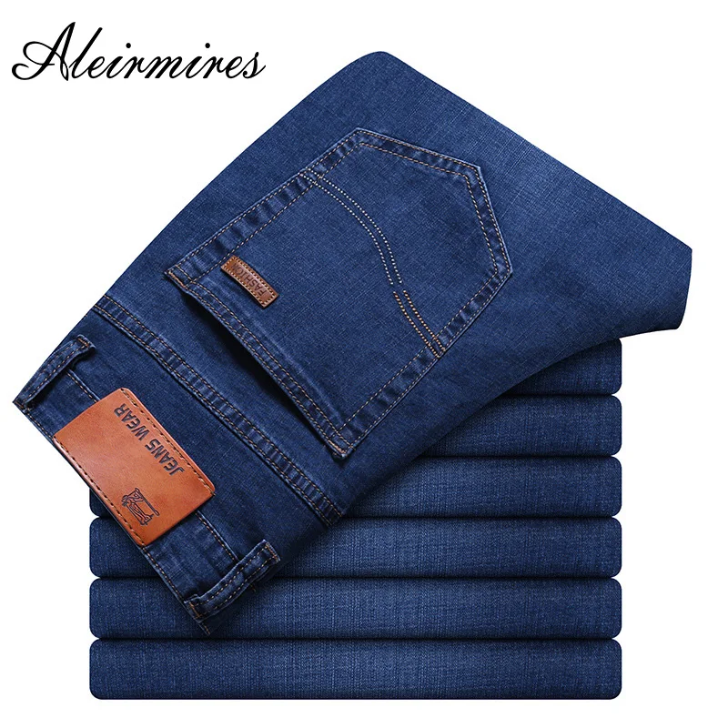 Koop Aleirmires Blauw Stretch Mannen Jeans 2018 Herfst Mode Casual Slim Fit Elasticiteit Kwaliteit Straight Mannen Denim Jeans 40