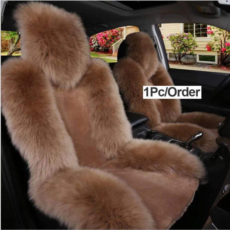 Car Seat Covers Winter Chair Warm Automobiles Seats Cover Faux Wool Auto Car-styling Goods For Lada Cars-Women Fur Accessories - Название цвета: Bean sand