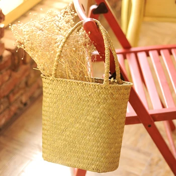 Straw Weave Wicker Storage Basket Shopping Picnic Bag For Kitchen Neatening Sundries Decorative Flower Baskets Gift Panier Osier 4