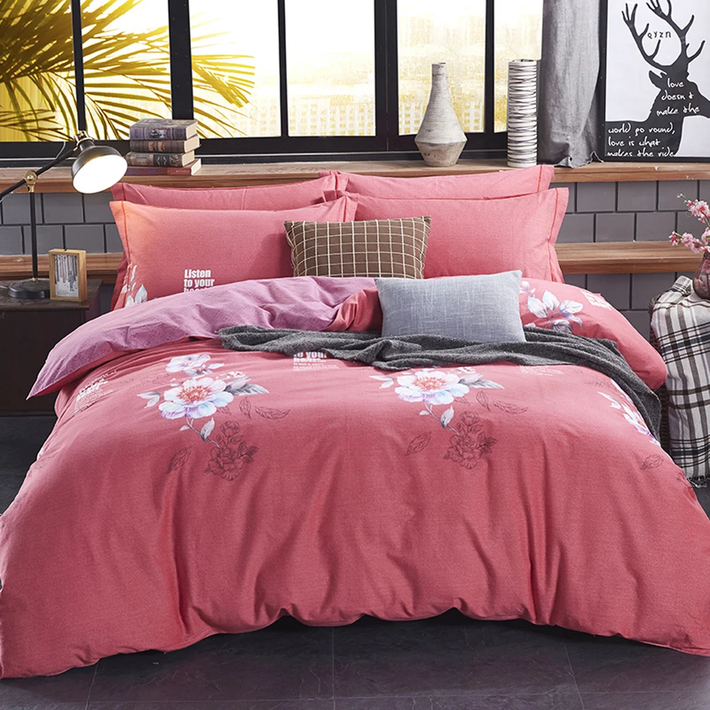 

Papa&Mima Beautiful flowers print bedding set Sanded Cotton Queen King size flat sheet pillowcases duvet cover sets
