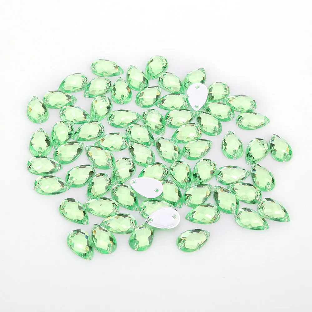 TPSMOC 8*13mm/10*14mm/13*18mm/18*25mm Water Drop Colorful Acrylic Sew On Rhinestone Flatback Crystal Beads For DIY Dress - Цвет: Green