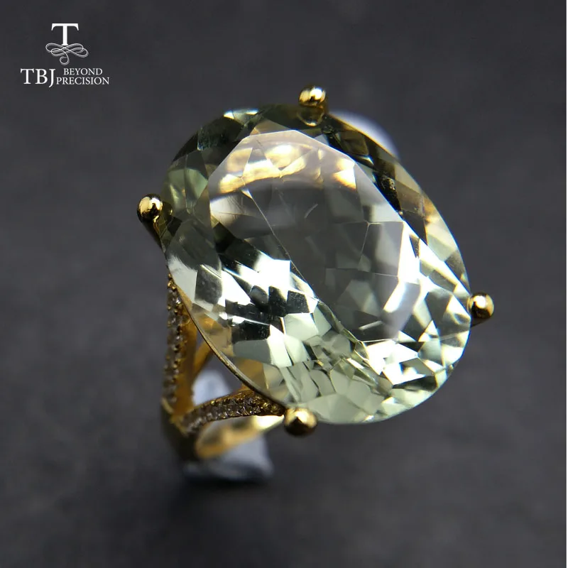 Nice Black Friday & Christmas gift Big natural green amethyst Ring yellow gold color 925 silver gemstone jewelry for girls TBJ Nice Black Friday & Christmas gift Big natural green amethyst Ring yellow gold color 925 silver gemstone jewelry for girls TBJ