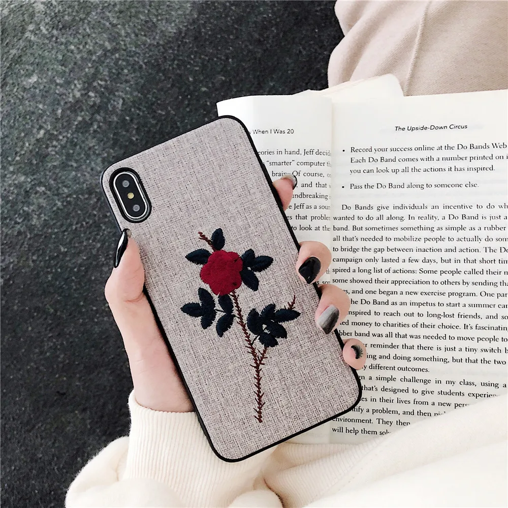 Embroider Rose Phone Case For Apple iPhone 7 Plus Vintage Flora Cases 6 6s 8 X XS MAX XR High Quality Soft Cover |
