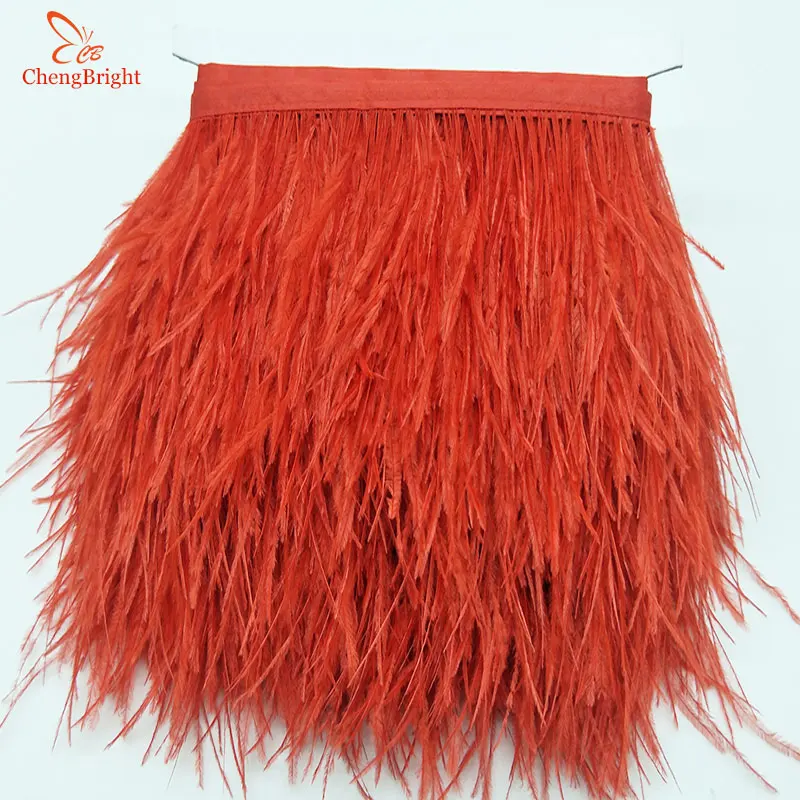 ChengBright 10 ярдов натуральный страусиное перо отделка Лента с бахромой для свадебного украшения платье/одежда аксессуар перо лента - Цвет: red