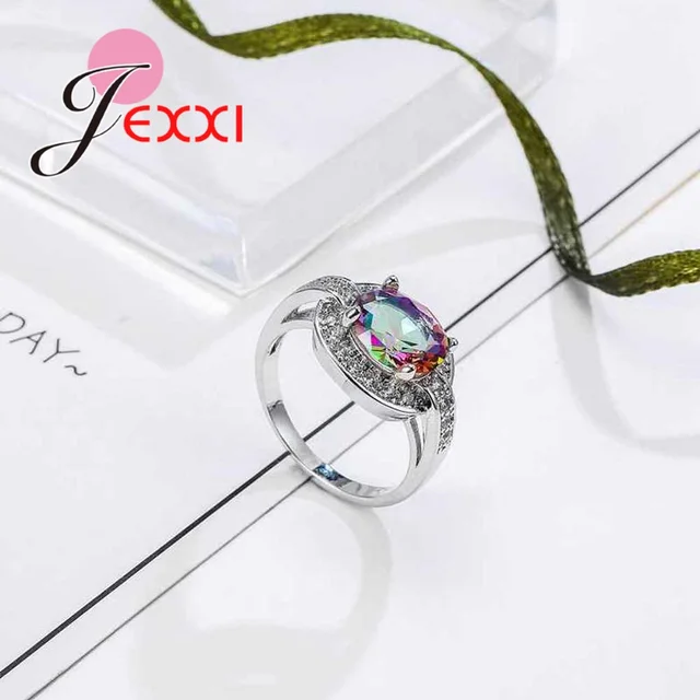YAAMELI Fashion Street Shooting Jewelry Fine Finger Ring For Women Colorful CZ Crystal Stone Anel Size 6-10 Casual Party Gift