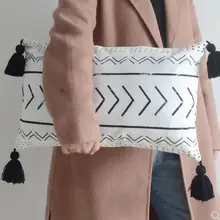 Скандинавские марокканские черно-белые наволочки для подушек с геометрическим рисунком и бахромой, наволочки для офисных подушек