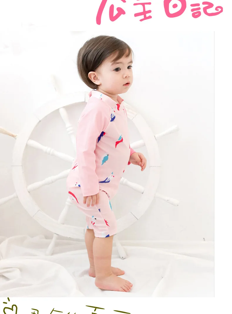 Kids Children Swimwear One-Piece Swimming Bathing Sunscreen Swimsuit Boys Girls Pink Cute Lovely Bath Swimsuit Long Sleeve Swim