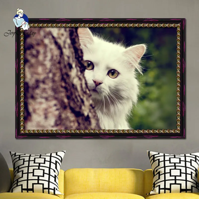 

JOY SUNDAY Diamond painting Diamond embroidery full square 5d 3d diy mosaic The Animal White cat decoration painting Home 7