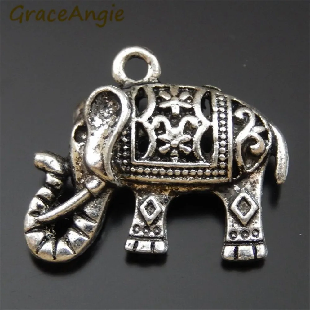 GraceAngie 8PCS Antique Silver Alloy Elephant Charms Pendant Jewelry