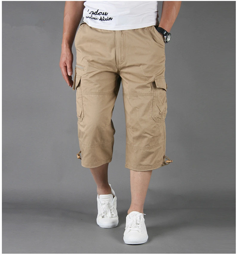 Мужские повседневные шорты Карго свободные укороченные брюки летние комбинезоны мульти-карман хлопковые брюки горячие Бриджи военные тактические шорты