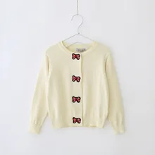 Осень-зима Свитер для девочек Клубника кролик лук вышивка Повседневное хлопковый кардиган с длинными рукавами и круглым вырезом Детский свитер