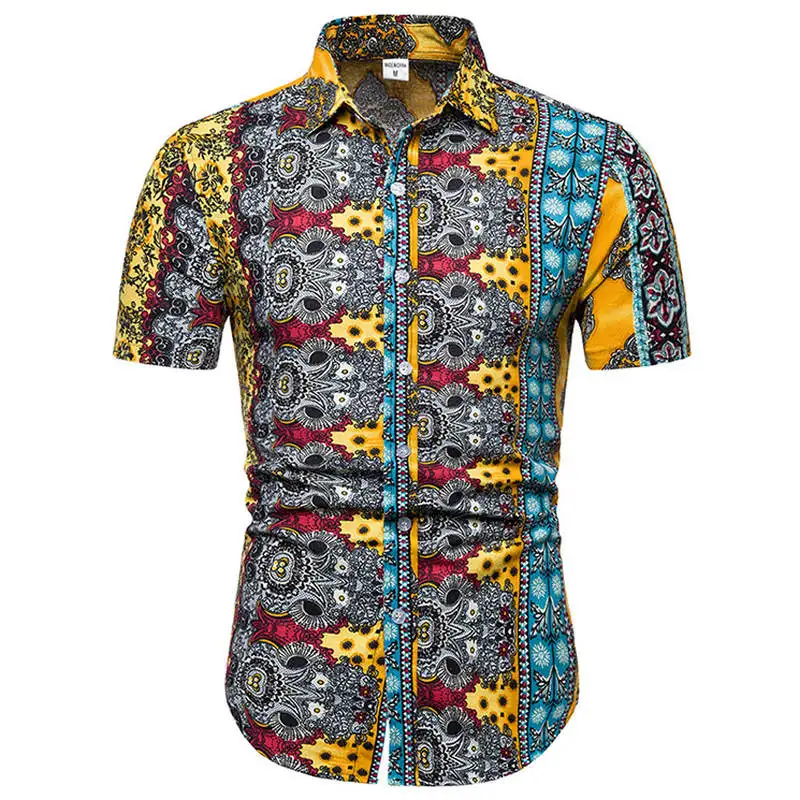 

2019 Fashion Shirt Male Flax Dress Shirts Slim Fit Turn-Down Men short sleeve Mens Hawaiian Shirt Big Sizes M-5XL 26 color