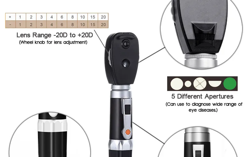 CE профессиональный медицинский офтальмоскопио 5 различных отверстий глаз светодиодный диагностический комплект офтальмоскоп прямой портативный офтальмоскоп