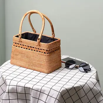 

Bohemia Style Fashionable Handmade Rattan Straw Woven Cutout Basket Exotic Rattan Storage Basket Beach Basket For Women