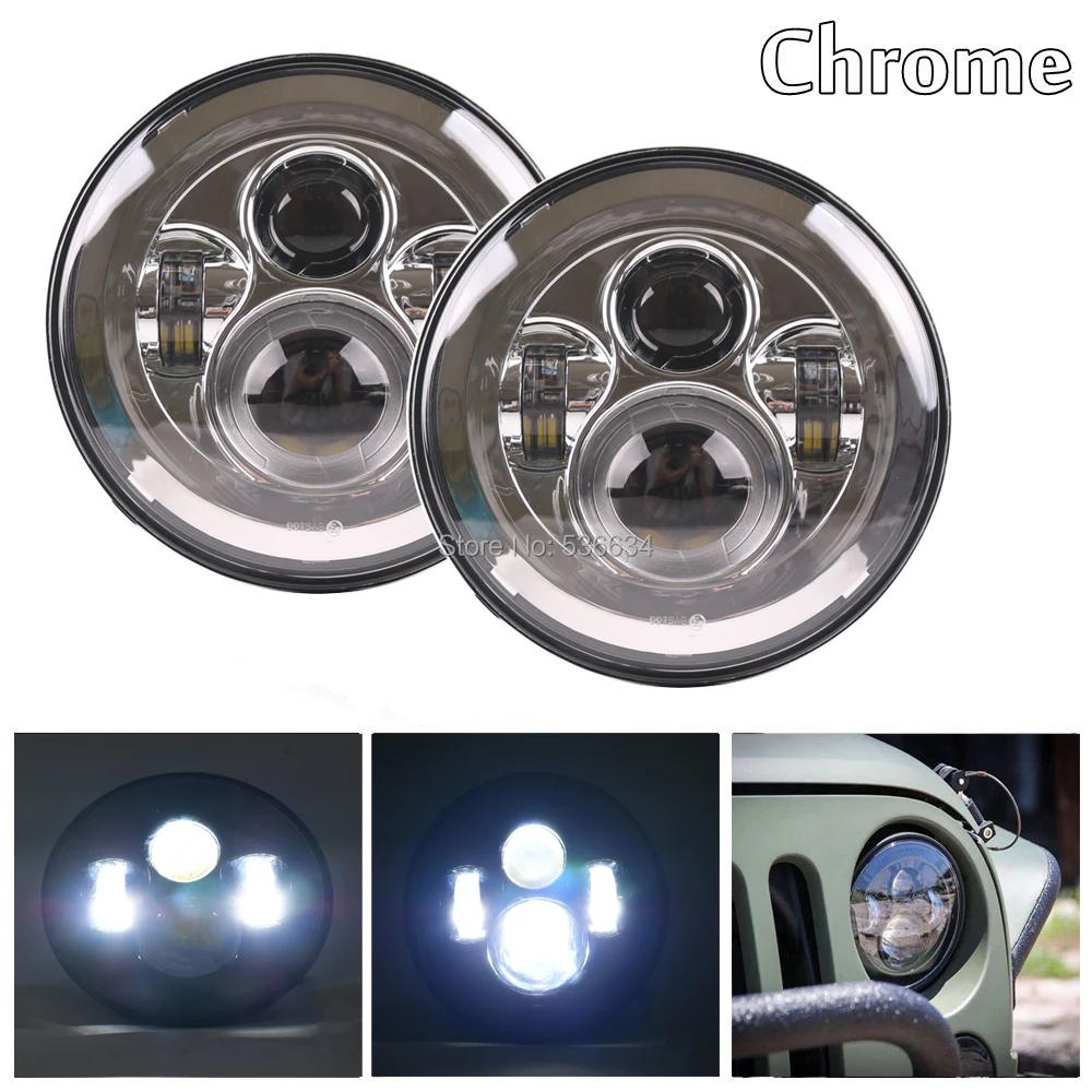

1Pair 40W 7 Inch Round Projector LED Headlights H4 Hi/Lo Off-road For Jeep Wrangler Unlimited JKU 4 Door,for AM General Hummer