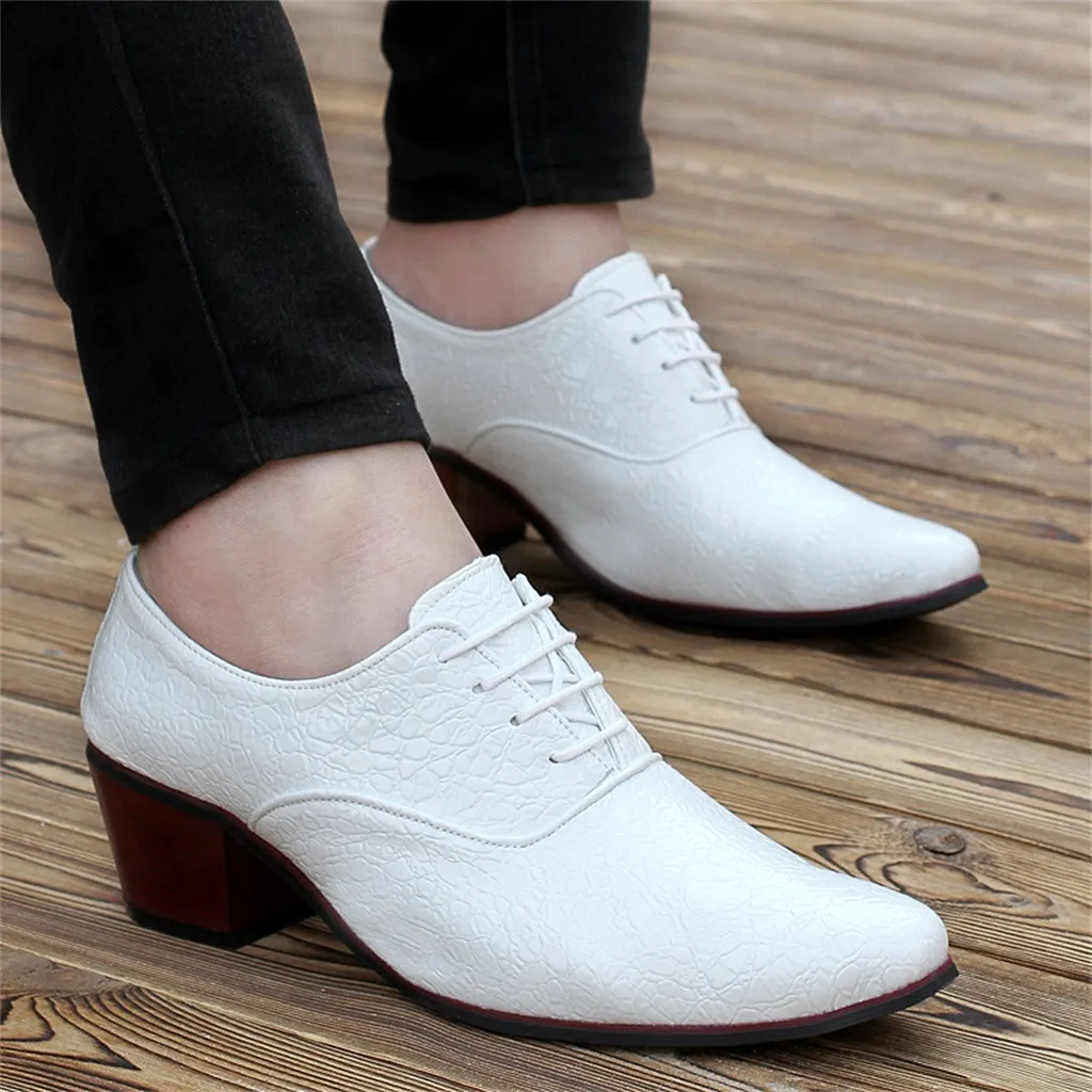 Men Pointed Toe leather shoes Lace-Up Alligator Pattern Busines Dress shoes British style High heel Male Wedding shoes 7.11