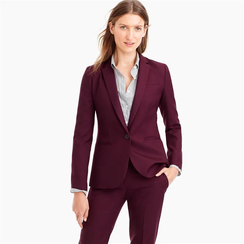 243 Fashion work wear women business pant suit slim fashion elegant formal fuchsia long sleeve office ladies trousers suits
