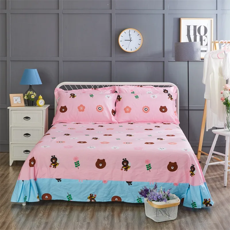 

Pink Brown Bear Cub Cartoon Pattern Home Textile 3Pcs Flat Sheets 100% Cotton Bed Sheet Bedding Linen For Pillowcover Queen Size
