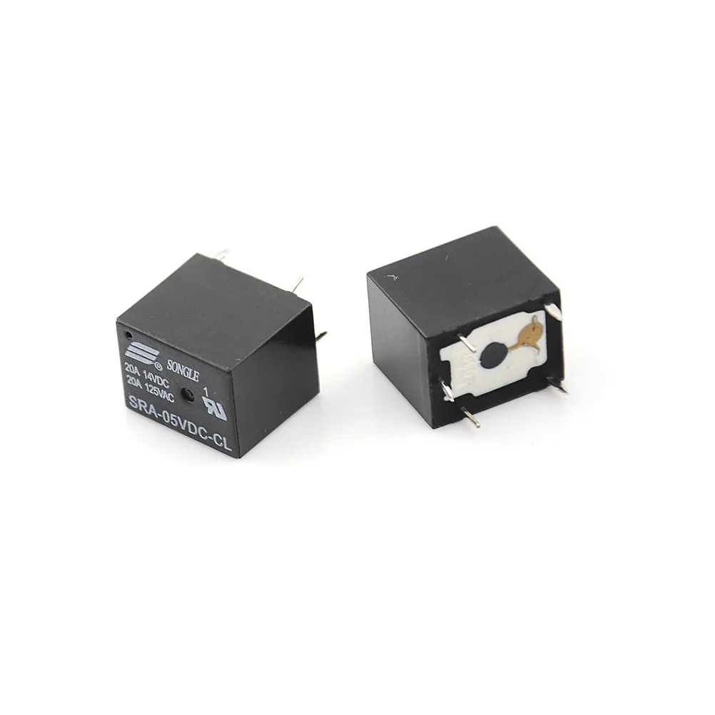 5Pcs 5V 24V 20A DC Power High Quality Relay SRA-05VDC-CL SRA-24VDC-CL 5Pin PCB Type In Stock Black Automobile Relay