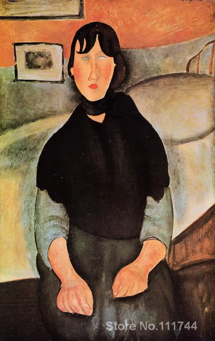 

Dark Young Woman Seated by a Bed Amedeo Modigliani painting wall art for office space Handmade High quality