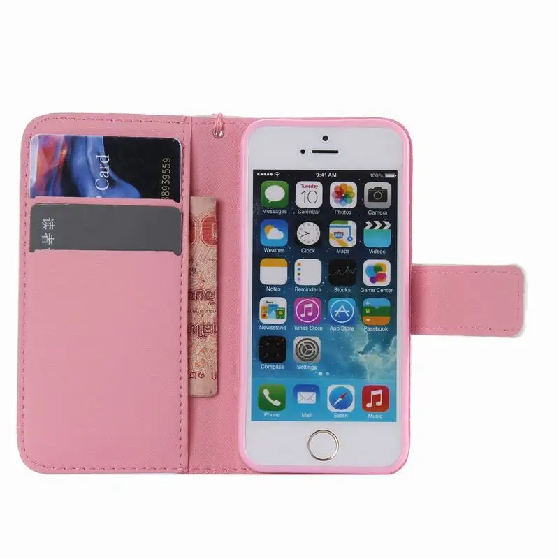 Для Coque iPhone 5S Чехол кожаный кошелек флип-чехол для телефона Apple iPhone 5 5S SE чехол милый мультяшный аниме Кот для девочек флип-чехол